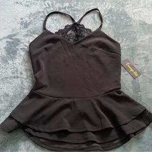 Black peplum shirt with lace back cutout